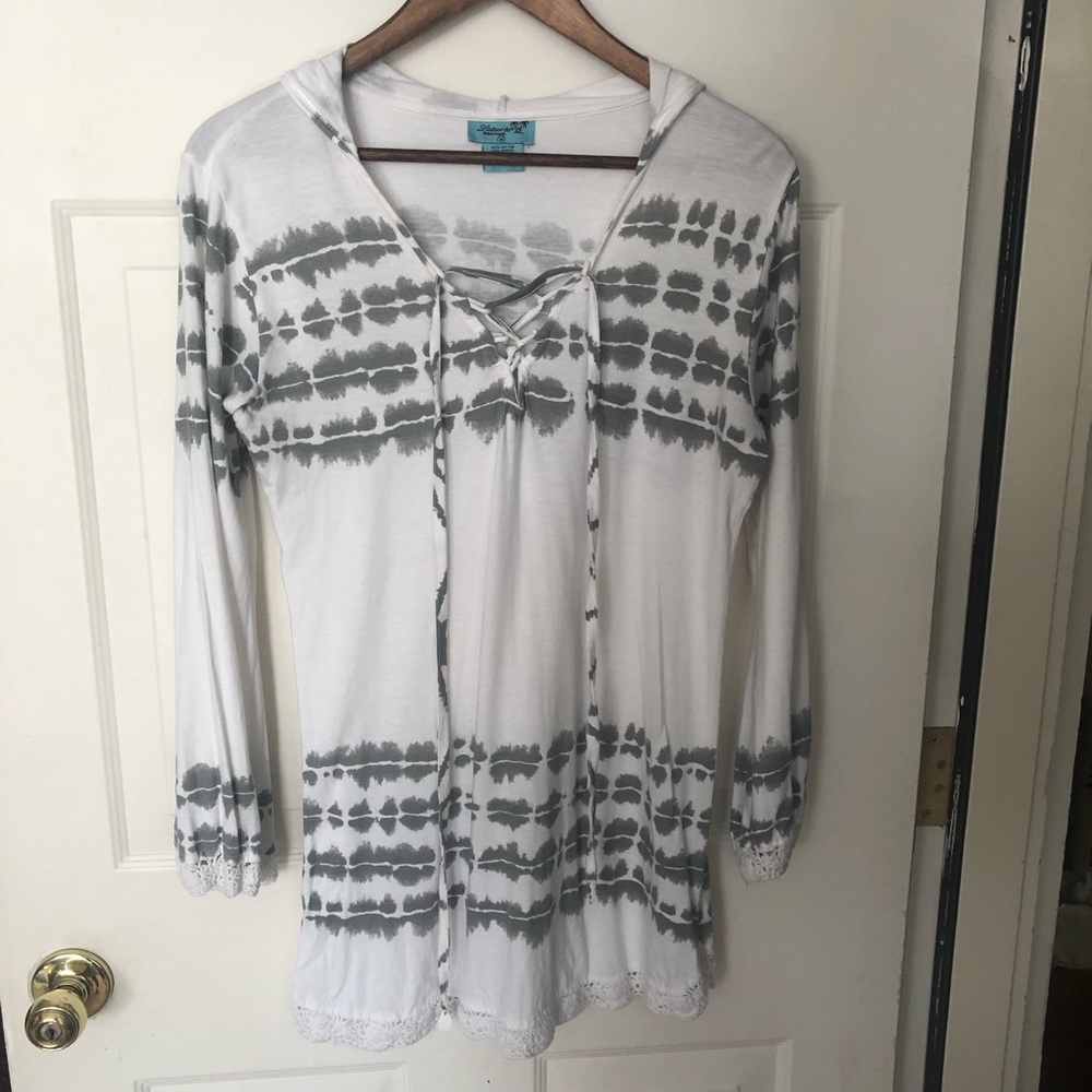 Letarte handmade hooded beach tunic in modal blend with tie dye print